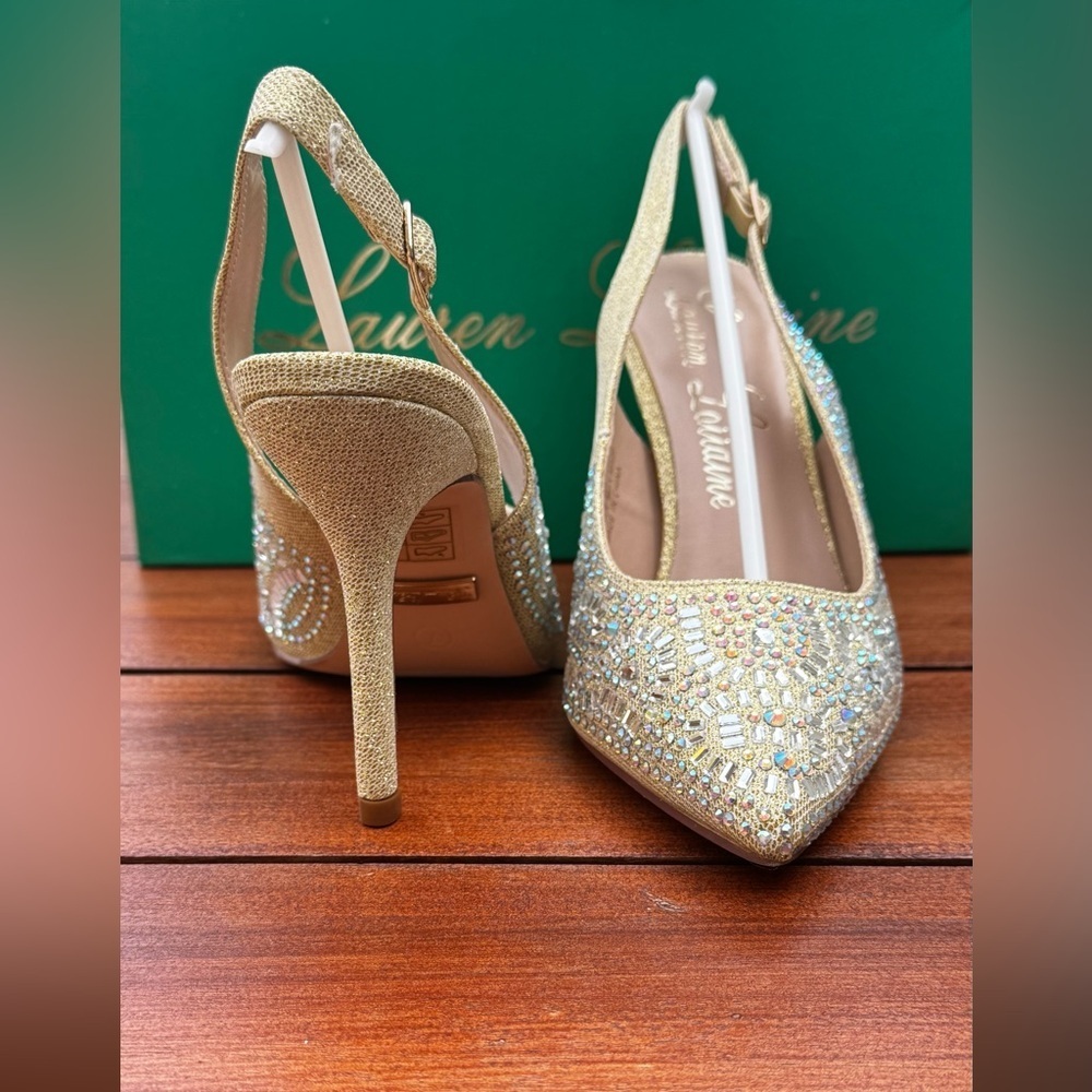 Lauren Lorraine Rachel Gold Embellished Heels Size 7 NIB Holiday Party Shoes - Picture 9 of 12